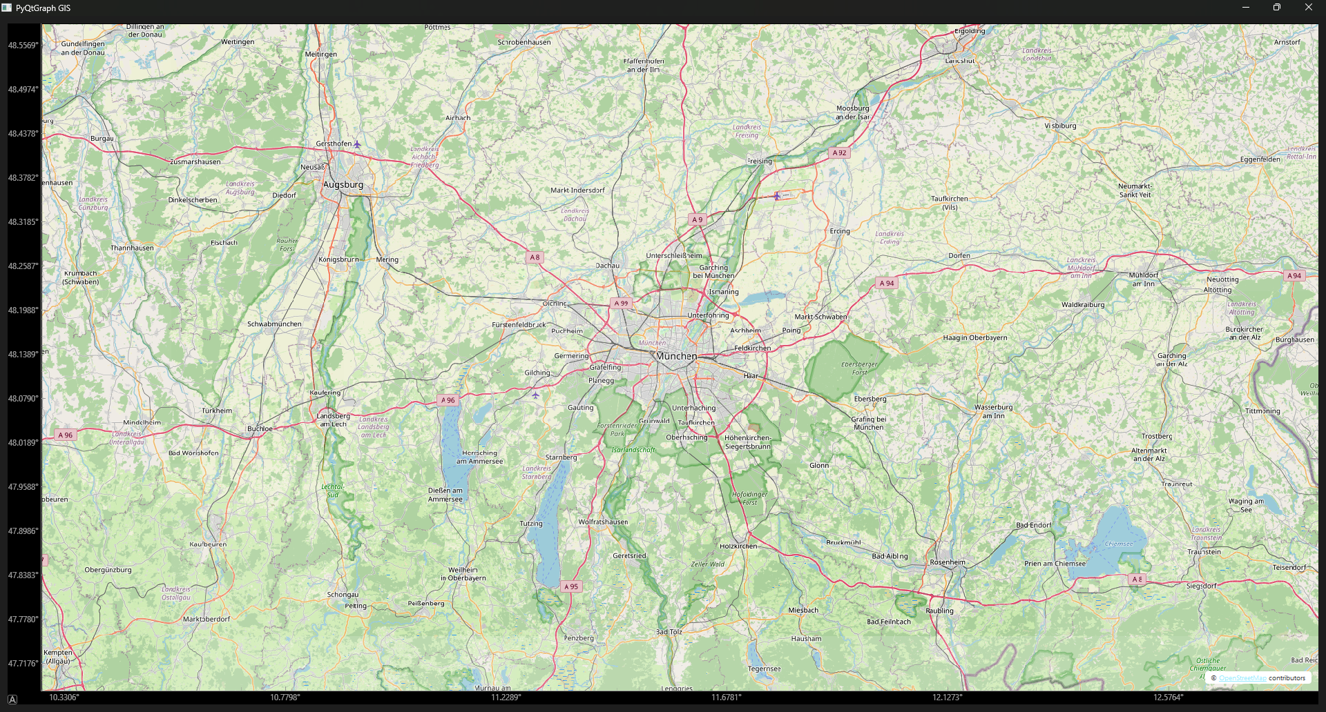Image showing the result of this Setup Guide - A PyQt6 Window with a PyQtGraph Plot Widget as a Map